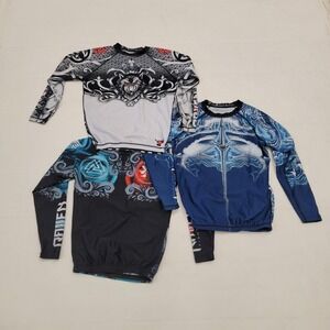 Lot Of 3 Jiu Jitsu Rashguards Shirts Long Sleeve Men's S Raven Fightwear BJJ MMA